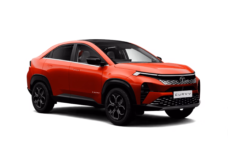 Tata Curvv Front three-quarter in Flame Red Dual Tone